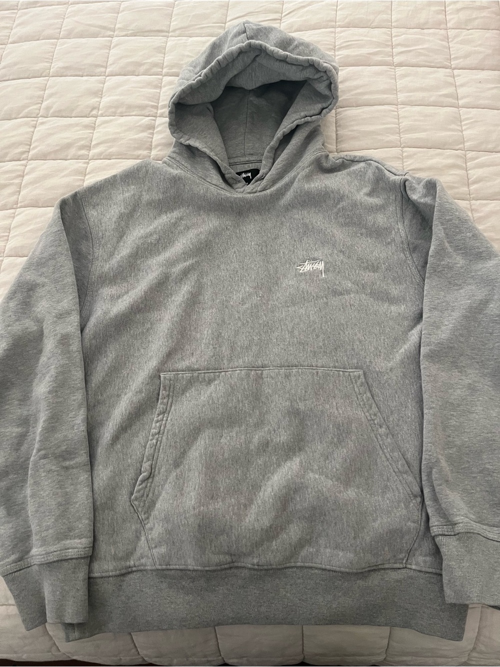 Stussy Heather Gray Hoodie with Small White Logo